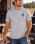 Western Freedom Tee in Light Heather Grey — male model, front view
