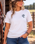 Western Freedom Tee in White — female model, front view