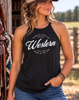 Western Standard Tank in Black Frost — female model, front view