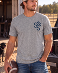 Bison Tee in Grey Frost — male model, front view