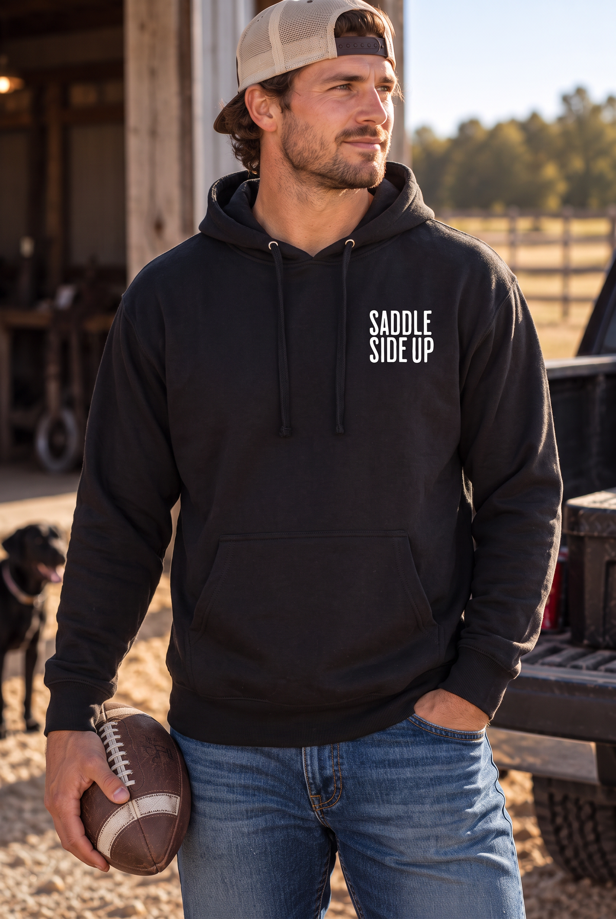 Get Ranchy Hoodie in Black — male model, front view