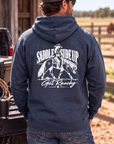 Get Ranchy Hoodie in Classic Navy Heather — male model, back view