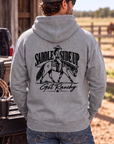 Get Ranchy Hoodie in Gunmetal Heather — male model, back view