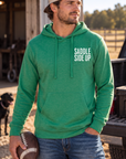 Get Ranchy Hoodie in Kelly Green Heather — male model, front view