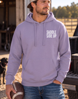 Get Ranchy Hoodie in Plum — male model, front view