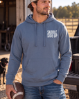 Get Ranchy Hoodie in Storm Blue — male model, front view