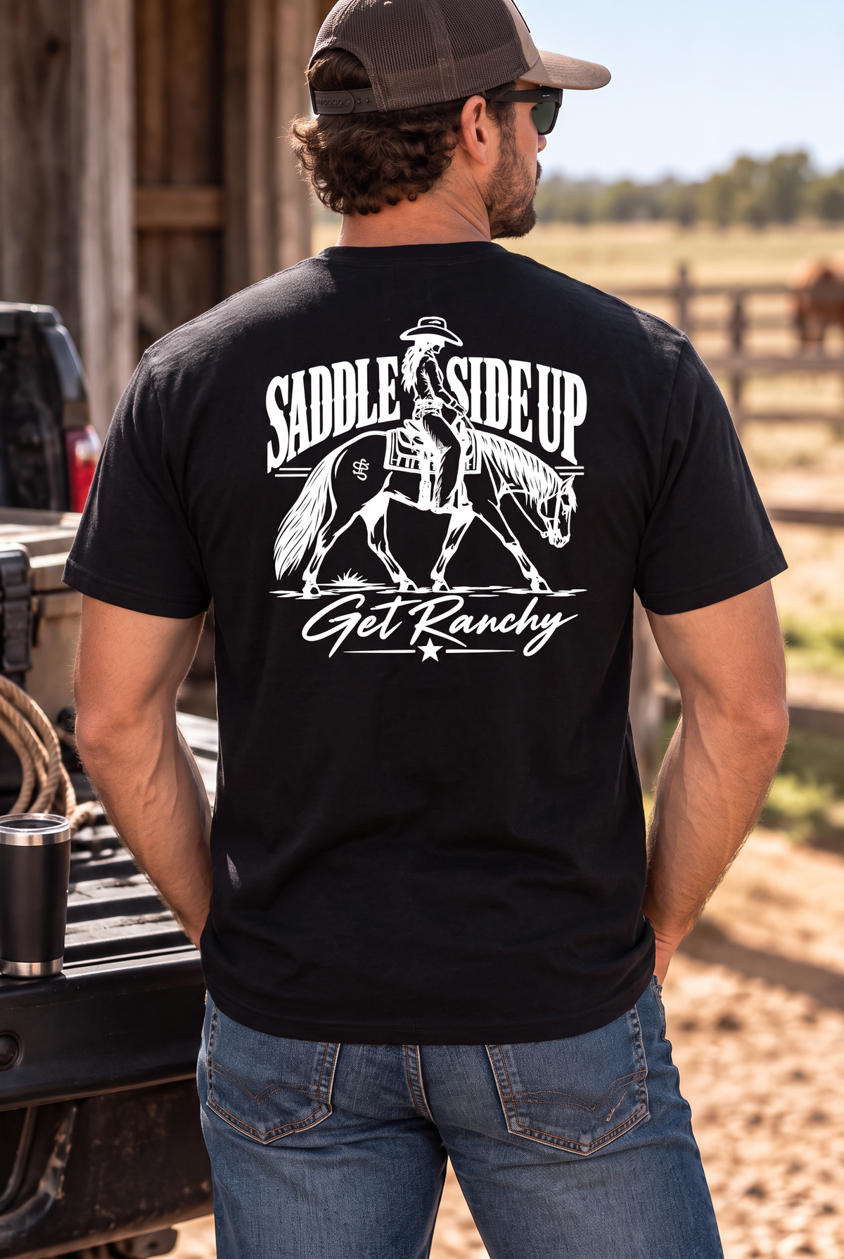 Get Ranchy Tee in Black — male model, back view