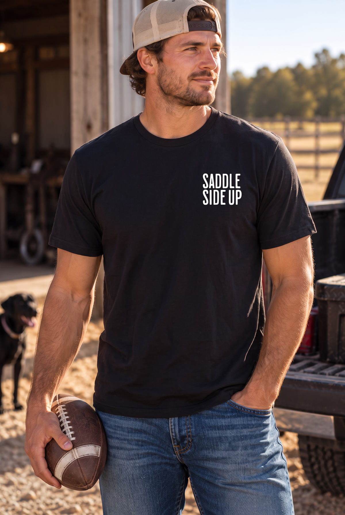 Get Ranchy Tee in Black — male model, front view