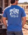 Get Ranchy Tee in Heather Deep Royal — male model, back view