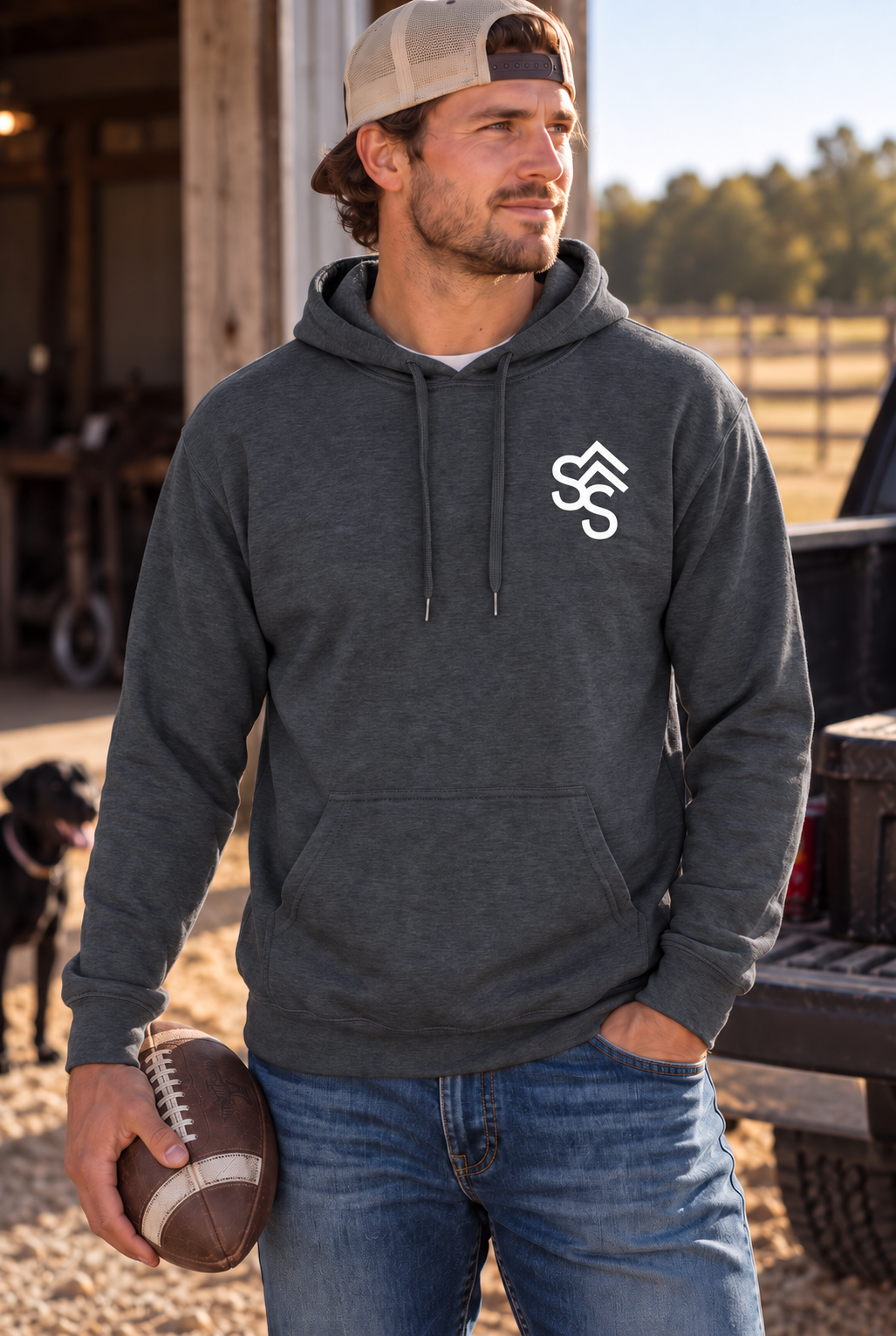 Get Western Hoodie in Dark Heather — male model, front view