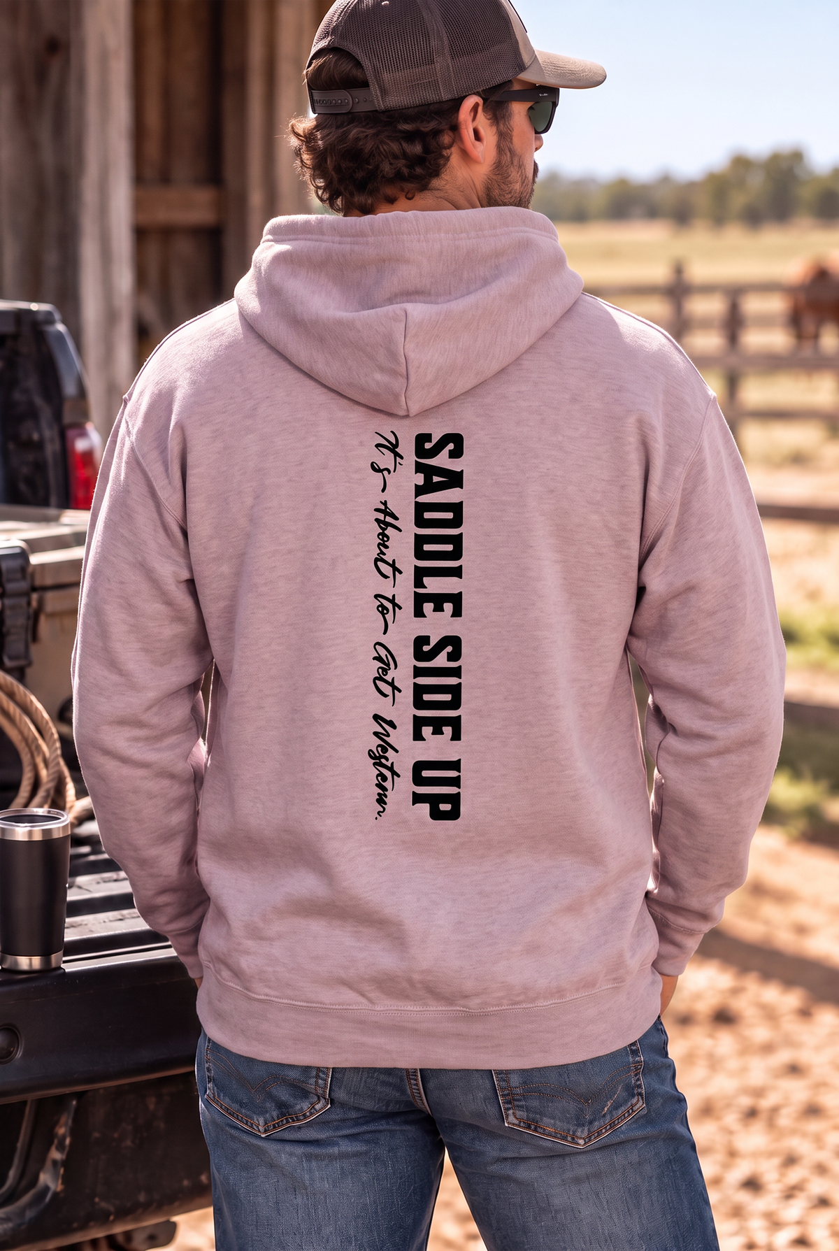 Get Western Hoodie in Paragon — male model, back view
