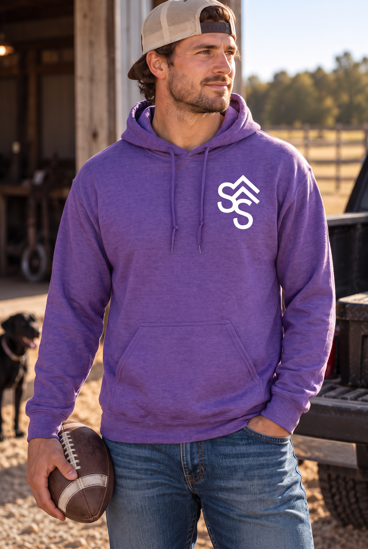 Get Western Hoodie in Purple — male model, front view