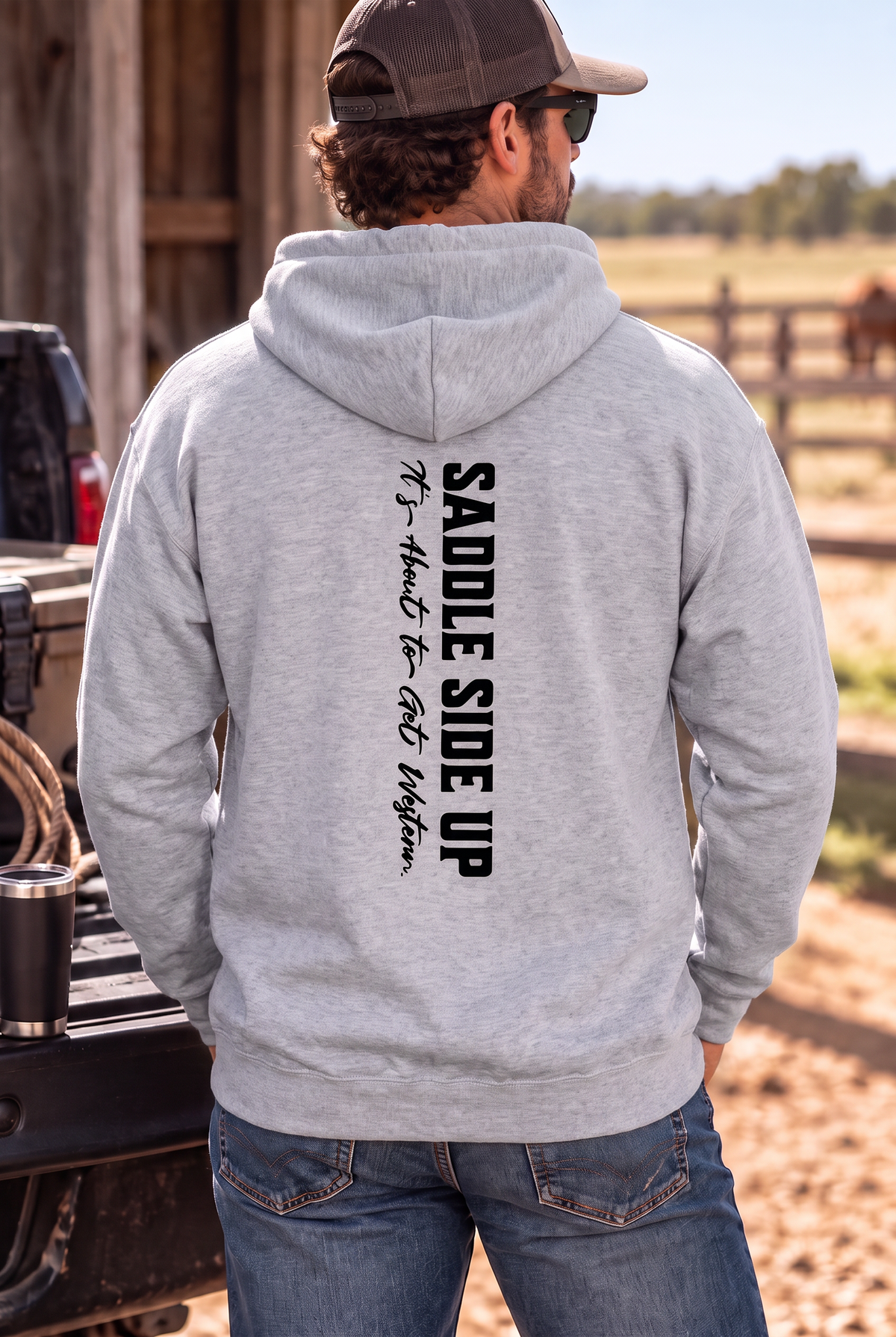 Get Western Hoodie in Ring Spun Sport Grey — male model, back view