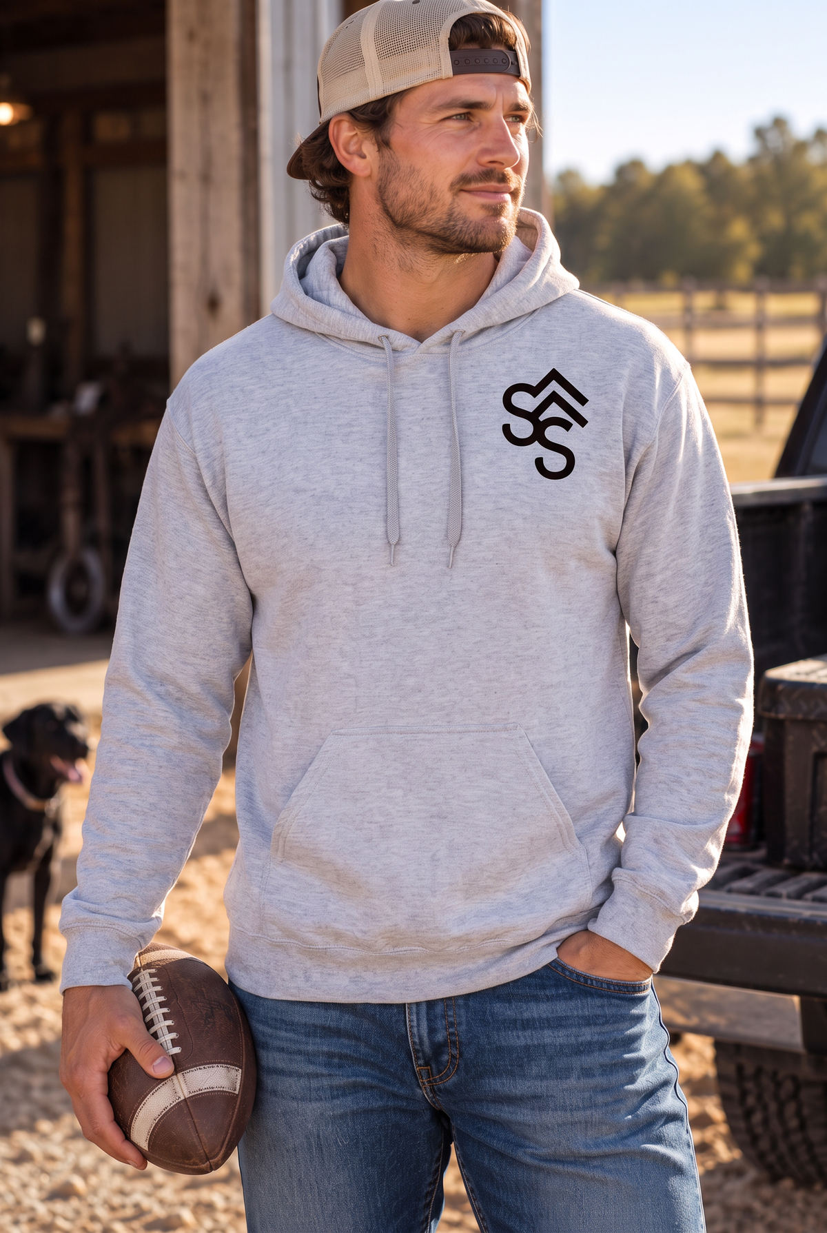 Get Western Hoodie in Ring Spun Sport Grey — male model, front view