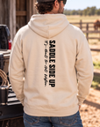 Get Western Hoodie in Sand — male model, back view