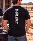 Get Western Tee in Black — male model, back view