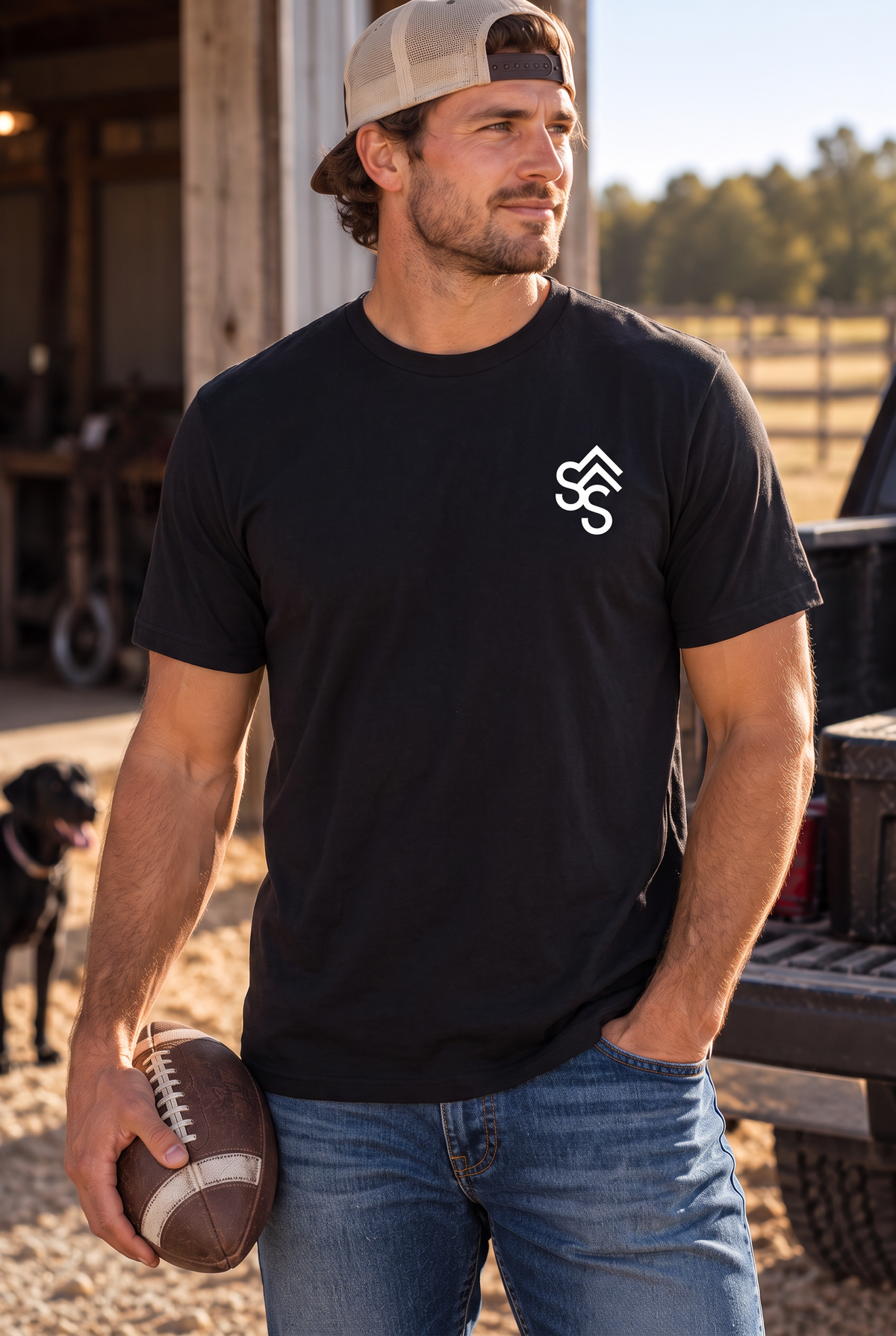 Get Western Tee in Black — male model, front view