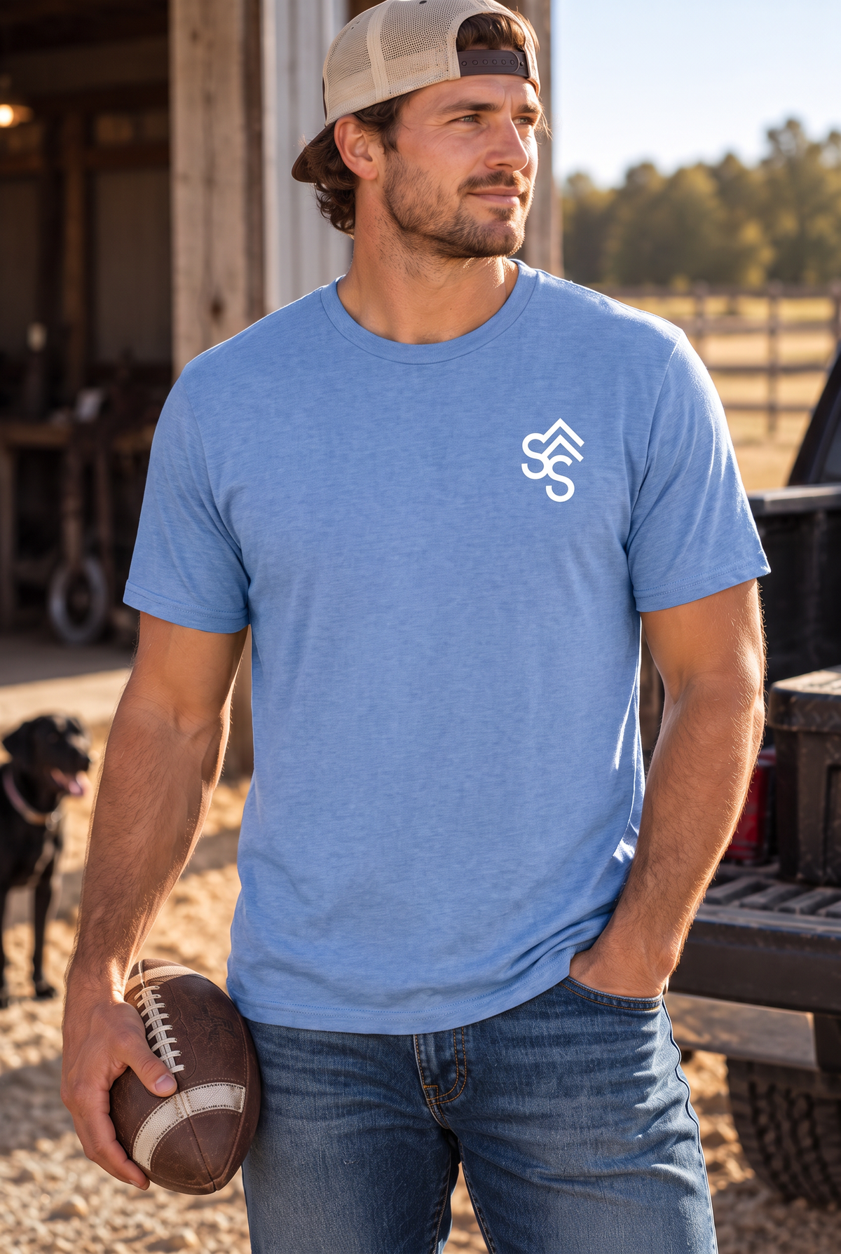 Get Western Tee in Carolina Blue — male model, front view