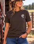 Get Western Tee in Dark Chocolate — female model, front view