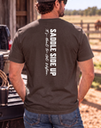 Get Western Tee in Dark Chocolate — male model, back view