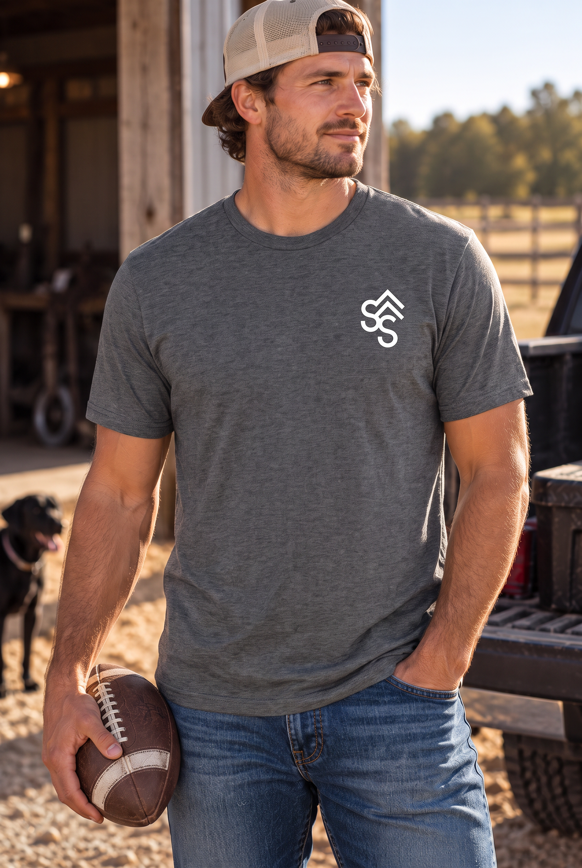 Get Western Tee in Heather Dark Grey — male model, front view