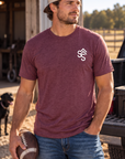 Get Western Tee in Heather Maroon — male model, front view