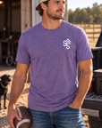 Get Western Tee in Heather Purple — male model, front view
