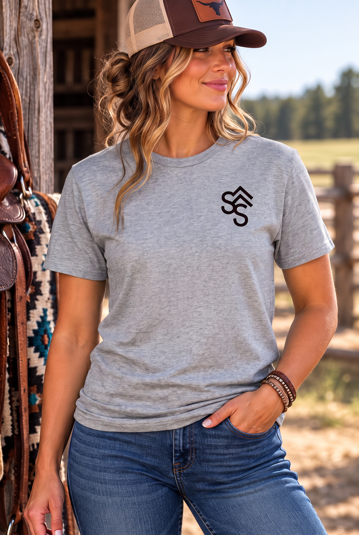 Get Western Tee in Sport Grey — female model, front view