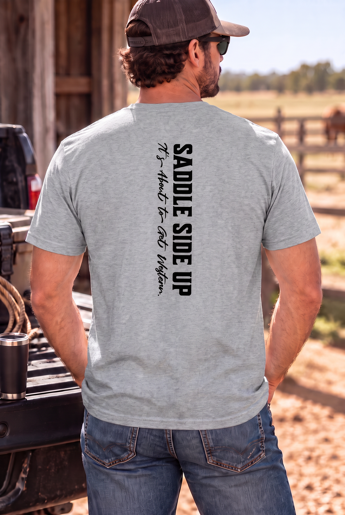 Get Western Tee in Sport Grey — male model, back view