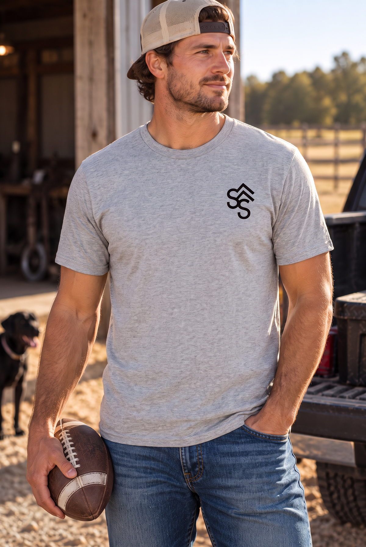 Get Western Tee in Sport Grey — male model, front view