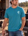 Get Western Tee in Tropical Blue — male model, front view