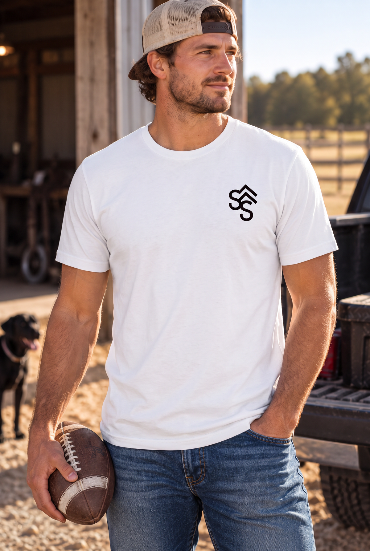 Get Western Tee in White — male model, front view