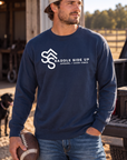Logo Crew in True Navy — male model, front view