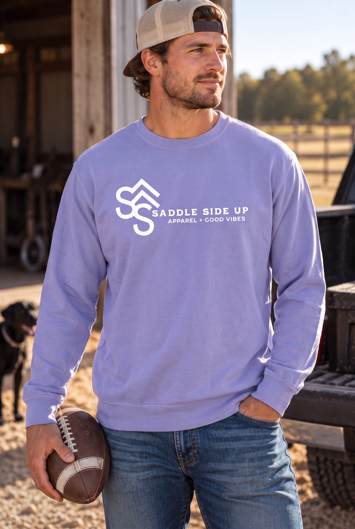 Logo Crew in Violet — male model, front view