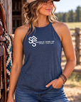 Logo Tank in Navy Frost — female model, front view