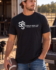 Logo Tee in Black — male model, front view