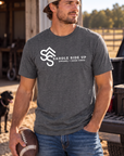 Logo Tee in Heather Dark Grey — male model, front view