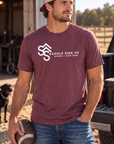 Logo Tee in Heather Maroon — male model, front view
