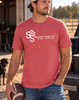 Logo Tee in Heather Red — male model, front view