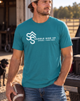 Logo Tee in Tropical Blue — male model, front view