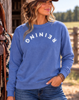 Reining Crew in Flo Blue — female model, front view