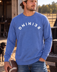 Reining Crew in Flo Blue — male model, front view