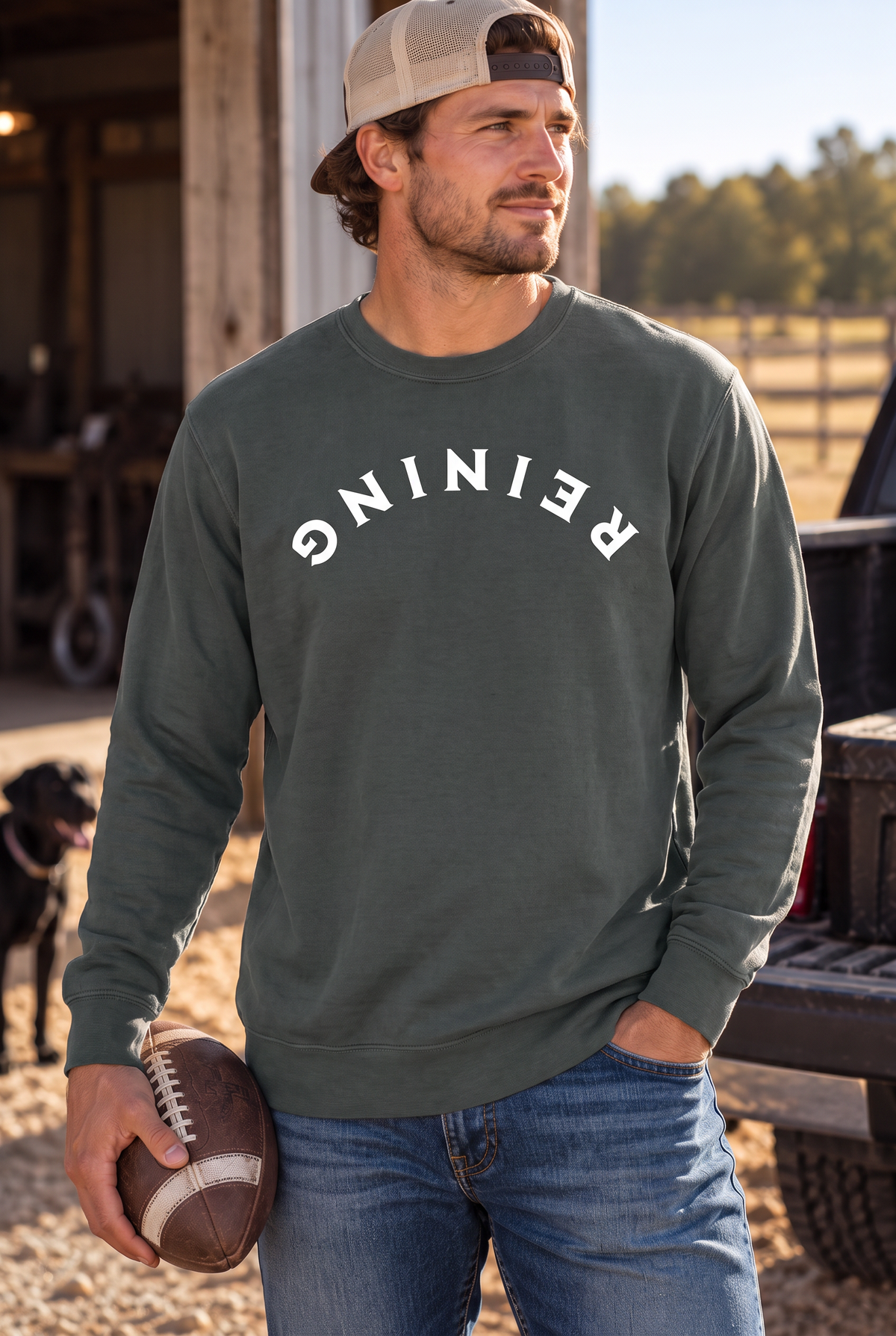 Reining Crew in Pepper — male model, front view
