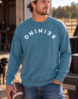 Reining Crew in Topaz Blue — male model, front view