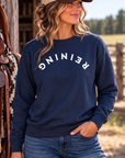 Reining Crew in True Navy — female model, front view