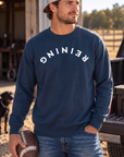 Reining Crew in True Navy — male model, front view