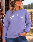 Reining Crew in Violet — female model, front view