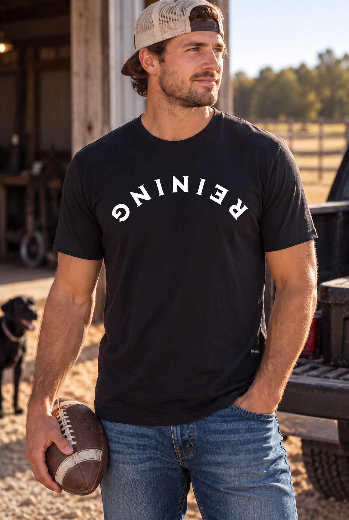Reining Tee in Black — male model, front view