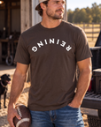 Reining Tee in Dark Chocolate — male model, front view