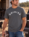 Reining Tee in Heather Dark Grey — male model, front view